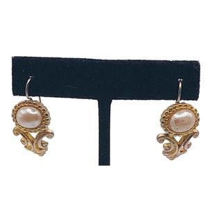 Deja Vintage Gold Tone Faux Pearl Drop Pierced Earrings Signed